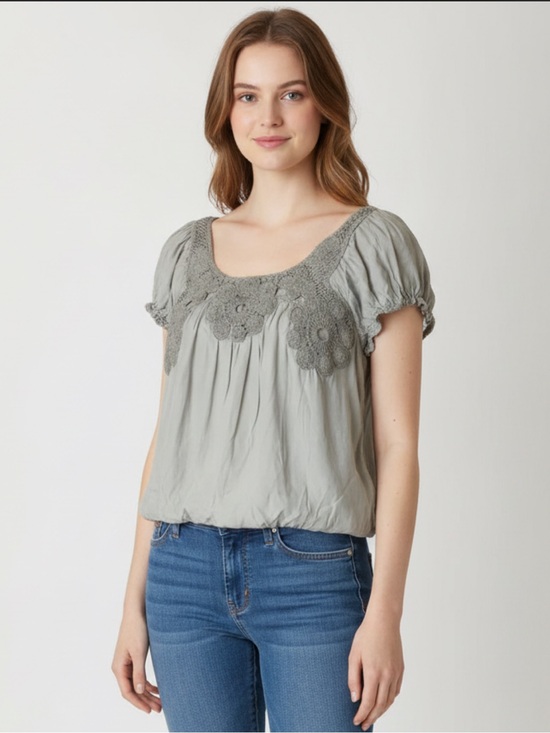 Lucky Brand Tops - Lucky Brand Crocheted Puff Sleeve Top